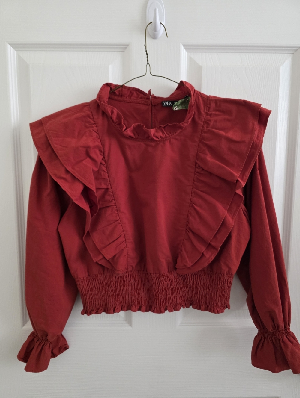 Zara Rust Ruffled Crop Blouse - Picture 5 of 9